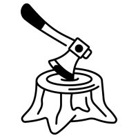pictogramme d'une hache plantée dans une souche d'arbre